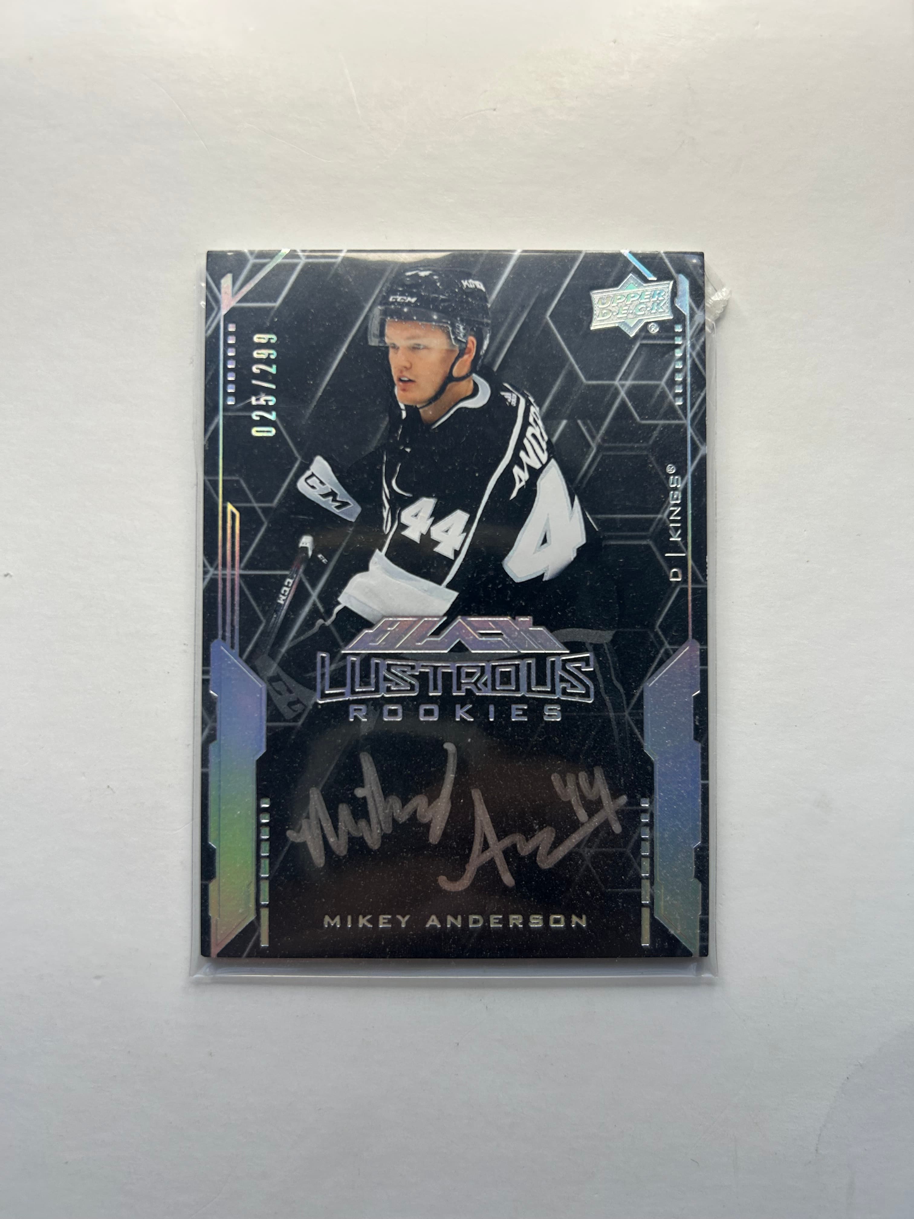 Mikey Anderson 2020-21 UD Black Lustrous Rookie Signatures LS-MA RC Auto /299