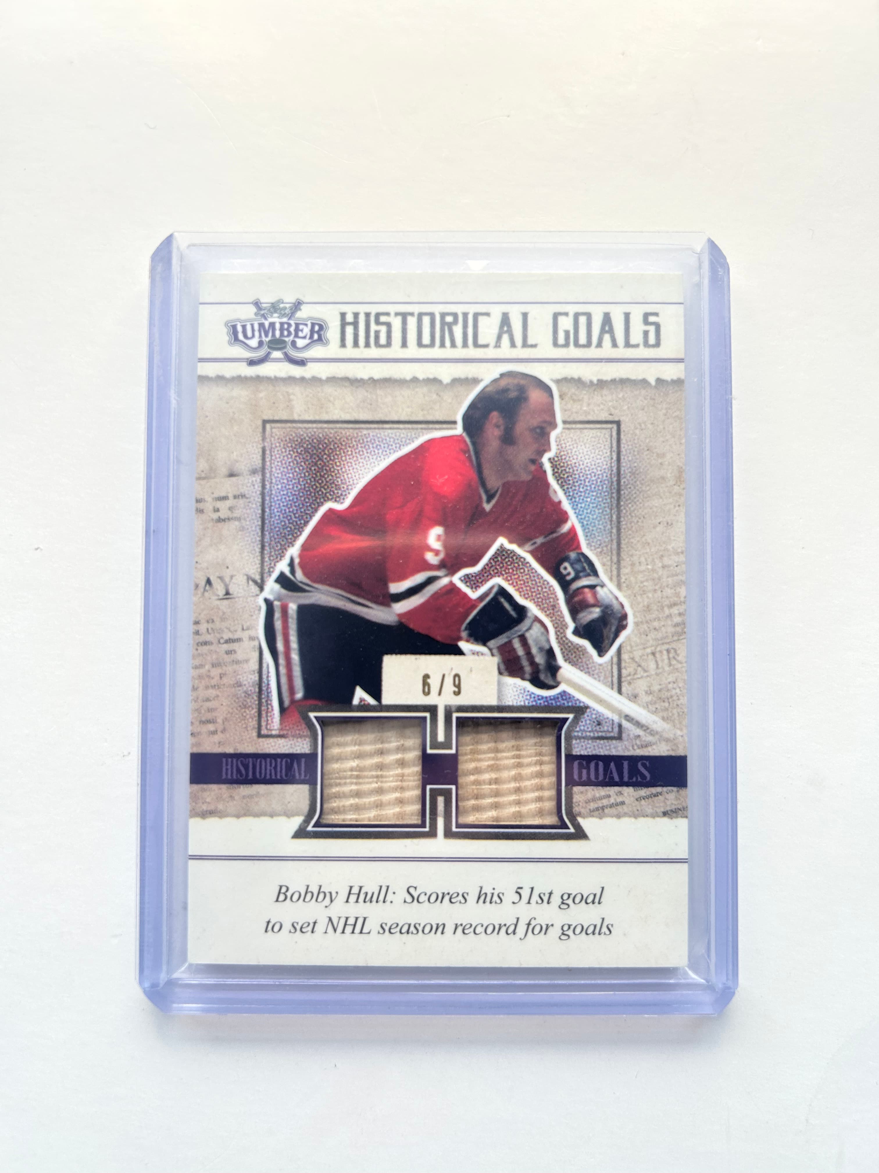 Bobby Hull Historical Goals Purple Leaf Lumber Real Stick /9